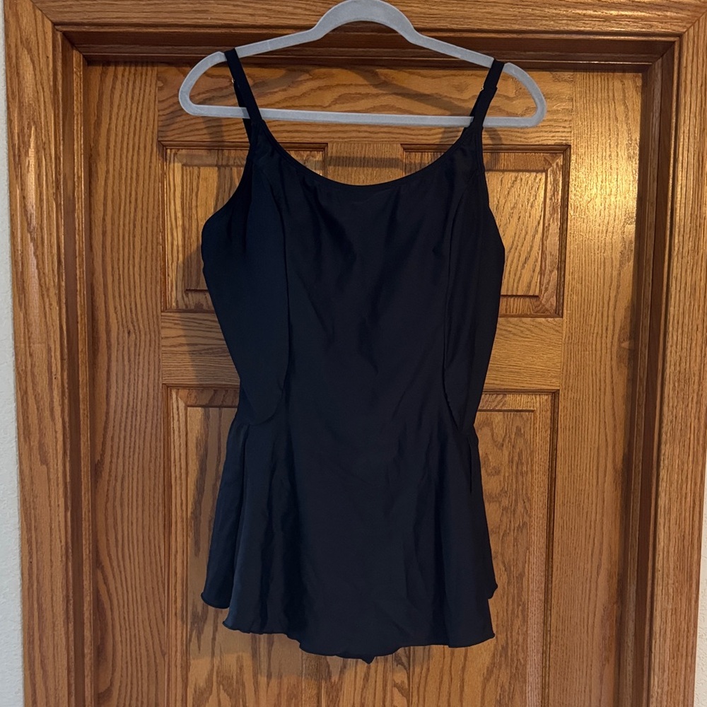 Black Women’s One-Piece Swimdress with Skirt